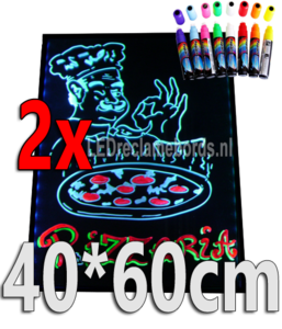 2 stuks : LED schrijfbord 40cm*60cm | 90 functies